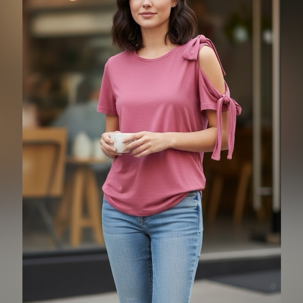 Red Valentino Pink Split Shoulder Tee